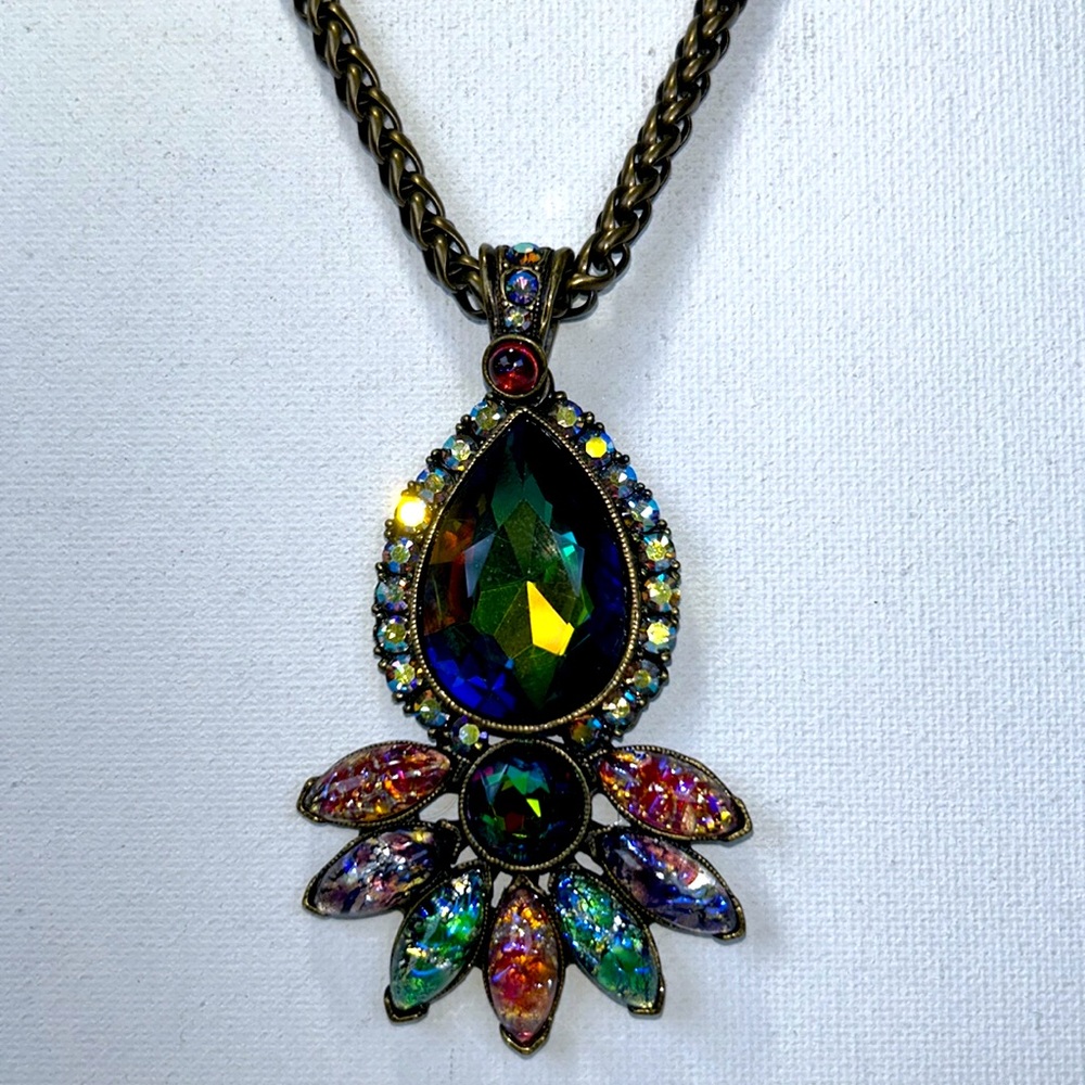 NWOT Designer Sweet Romance Multi Color “Peacock ” Necklace Goth Punk Bohemian